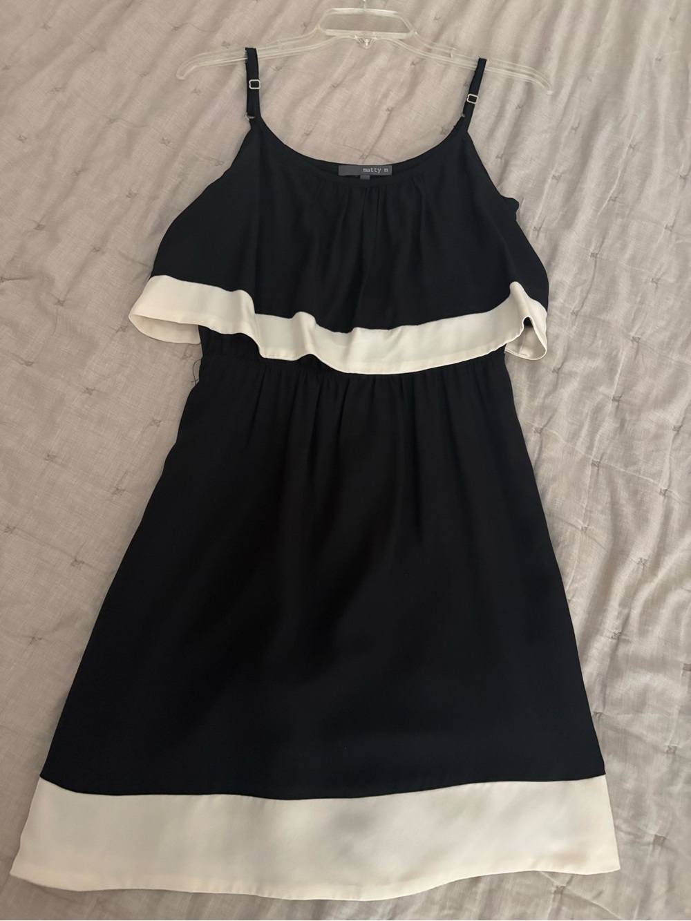 Matty M Black and White Ruffle-Trim Spaghetti Strap Kids Dress